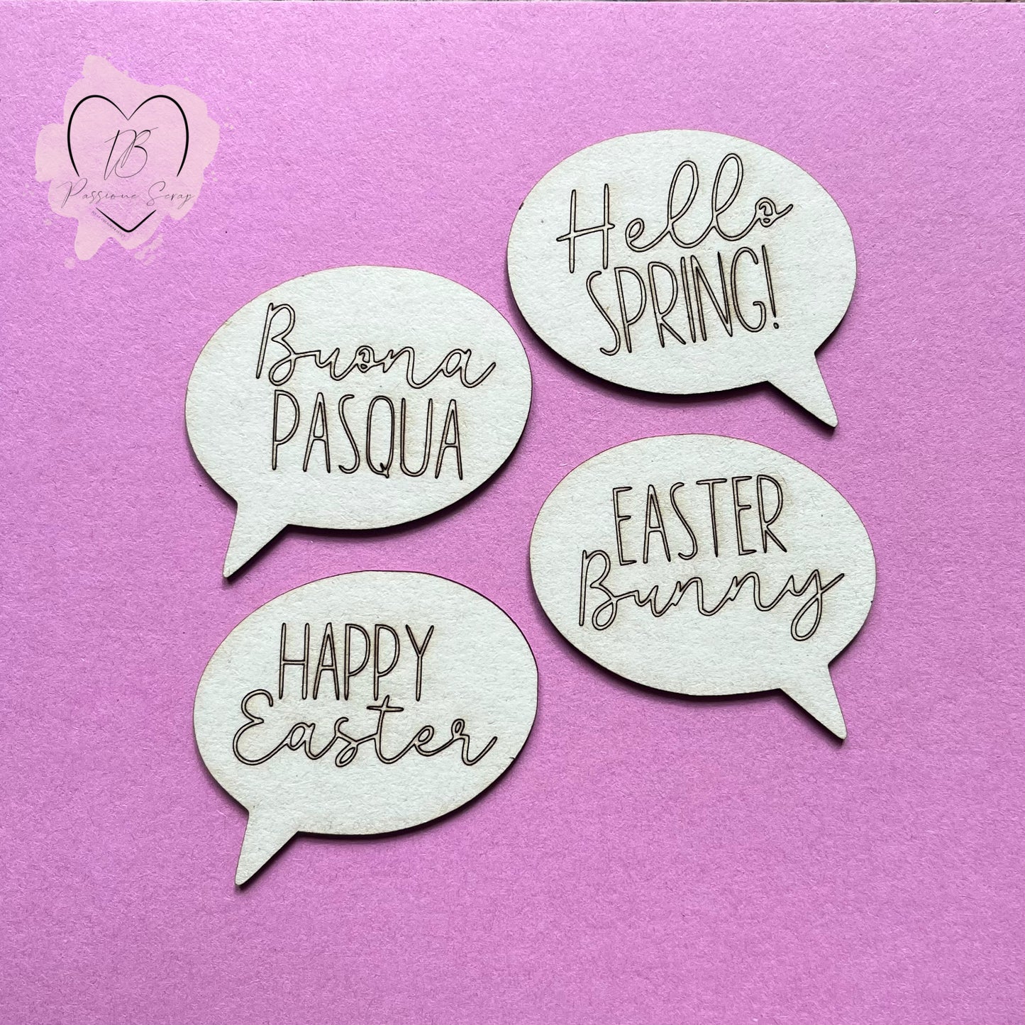 Abbellimenti fumetti con frasi “Pasqua fiorita”