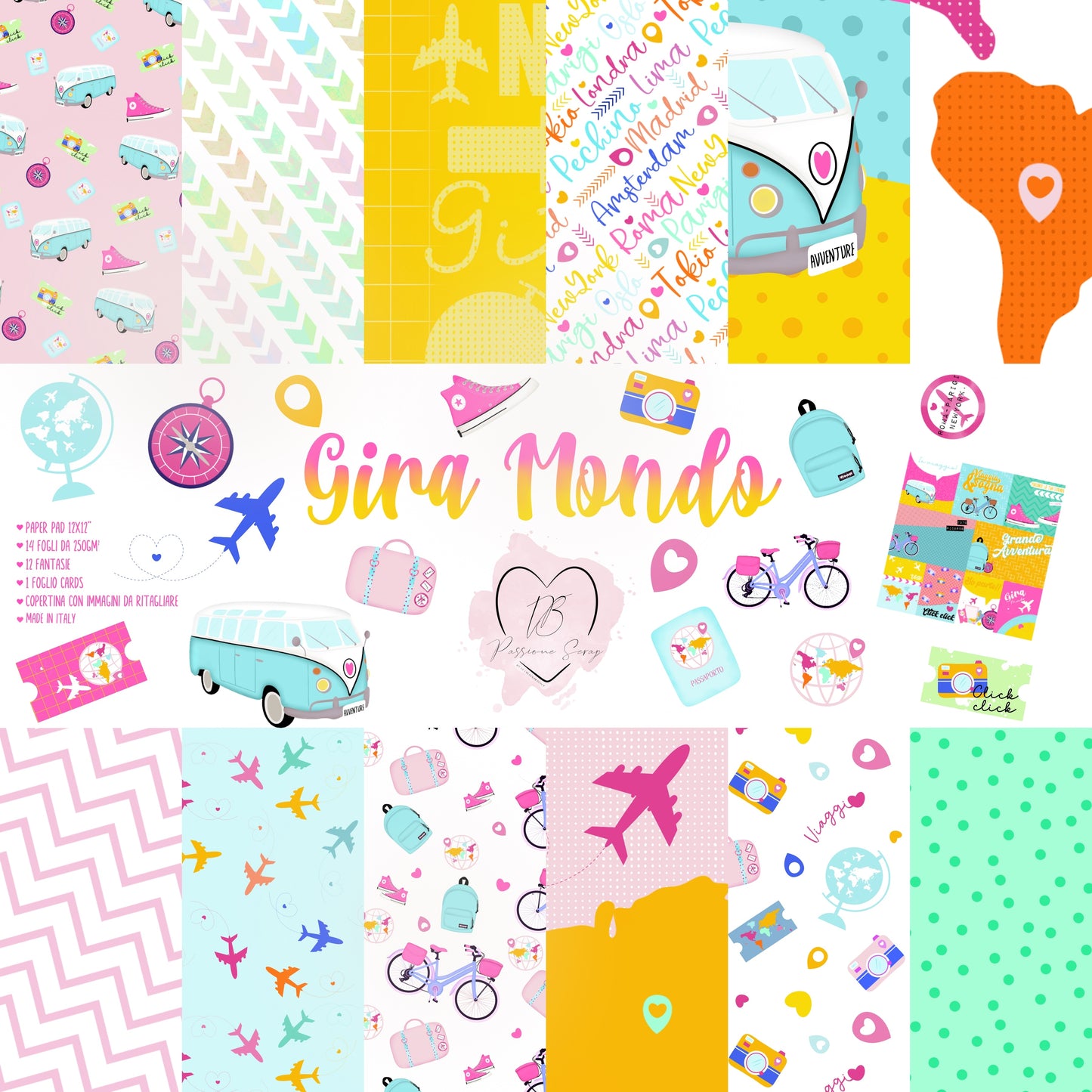 Paper Pad 12 x 12" Gira Mondo (tema viaggi)