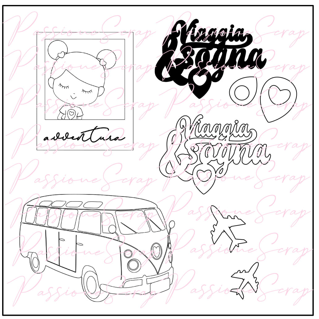 3° Set di 8 timbri digitali "Gira Mondo" da colorare